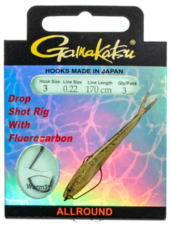 Крючки с поводком Gamakatsu Booklet DROPSHOT WORM39 разм. 03-0.22мм 170см 3шт.