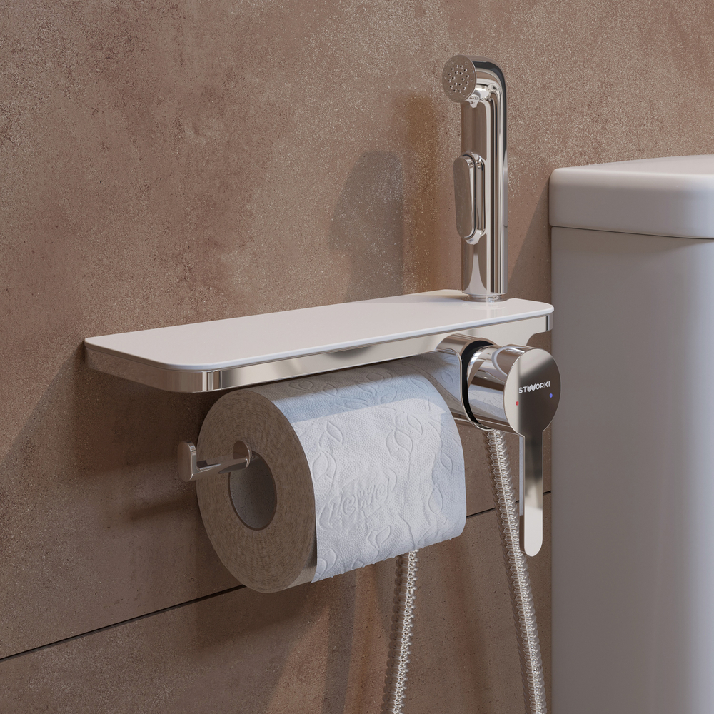 Гигиенический душ STWORKI Стокгольм HFSG35000 со смесителем, С ВНУТРЕННЕЙ ЧАСТЬЮ, хром, встраиваемый, настенный, латунь