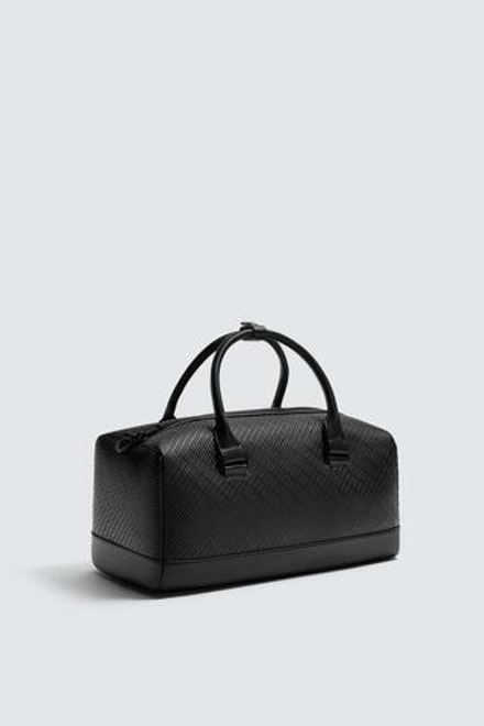 ZARA ПРОРЕЗИНЕННАЯ СУМКА ИЗ РЕЛЬЕФНОЙ ТКАНИ, ЧЕРНЫЙ