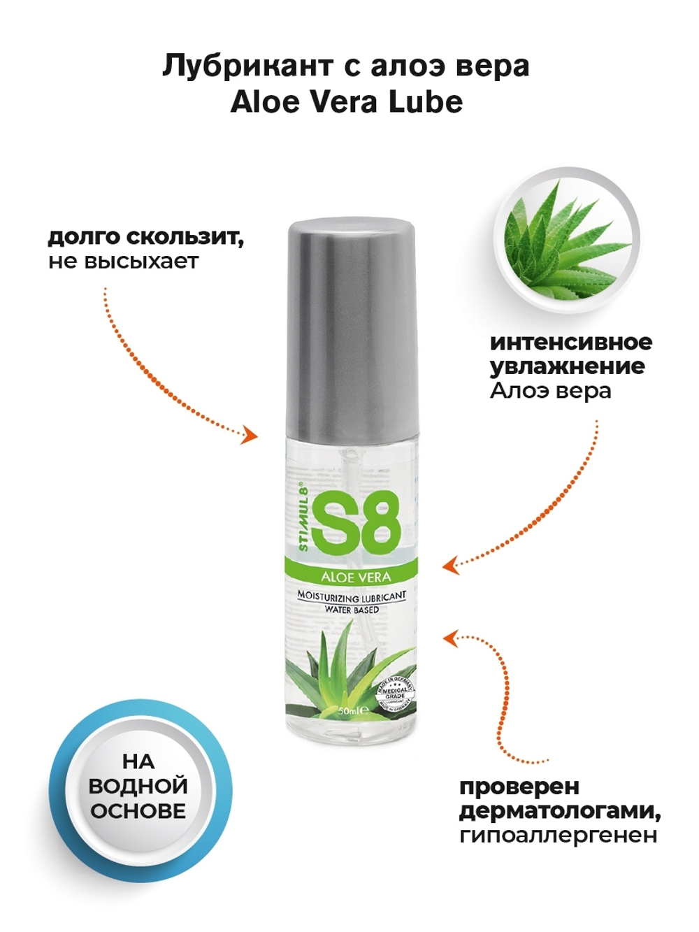 S8 ALOE VERA На водной основе с Алоэ Вера, 50 мл