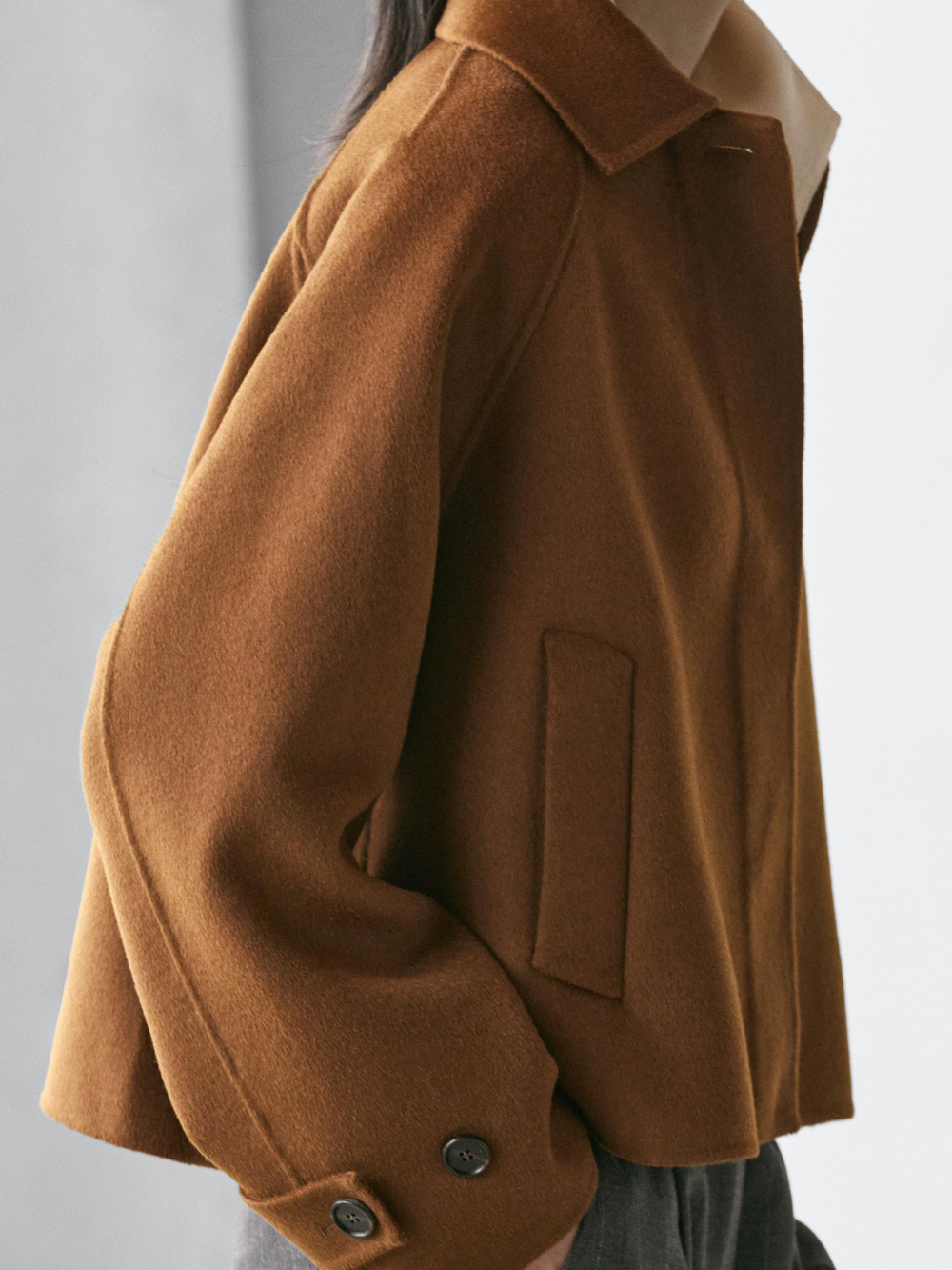 Massimo Dutti Короткое пальто из смесовой шерсти с рукавами реглан, карамельный