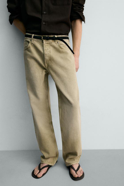 ZARA ДЖИНСЫ STRAIGHT FIT, СВЕТЛЫЙ ХАКИ