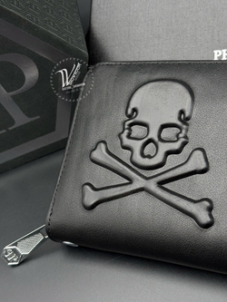 Кошелек на молнии Philipp Plein с фактурным черепом