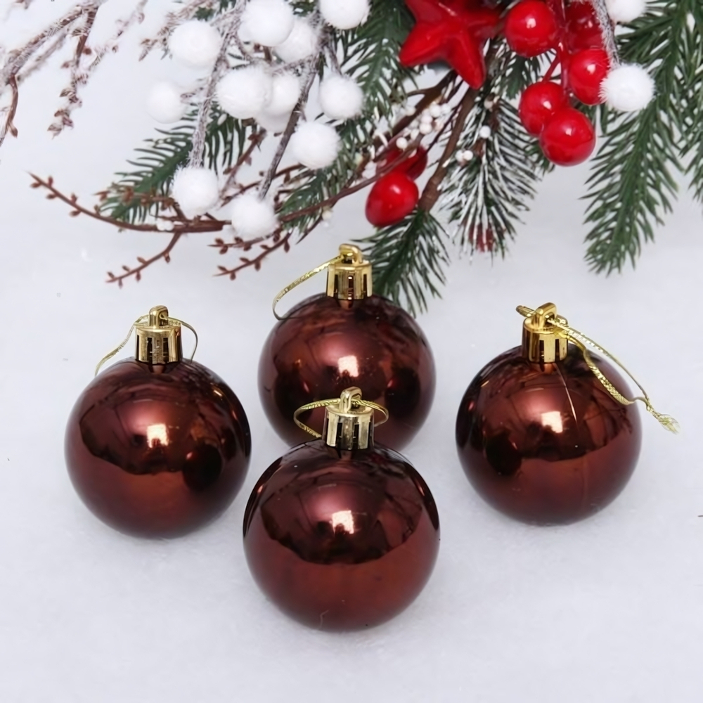 Новогодние шары 5 см (набор 4 шт) "Глянец", шоколад (Серпантин)