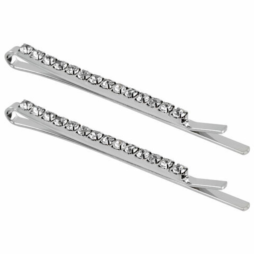 Невидимки для волос НАБОР 2 шт., 5,5 см, со стразами, серебристый, MONTE VITA, 457098