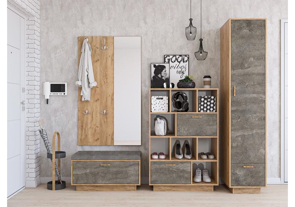 Шкаф Эго П-1 на подиуме дуб крафт золотой / камень темный