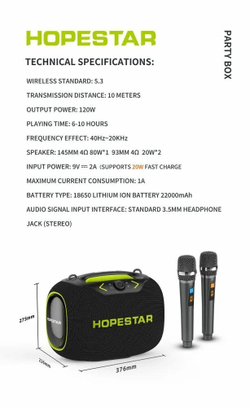 Bluetooth Колонка Hopestar Party Box 120W Ocean Blue с функцией TWS, беспроводной динамик, колонка для пикника