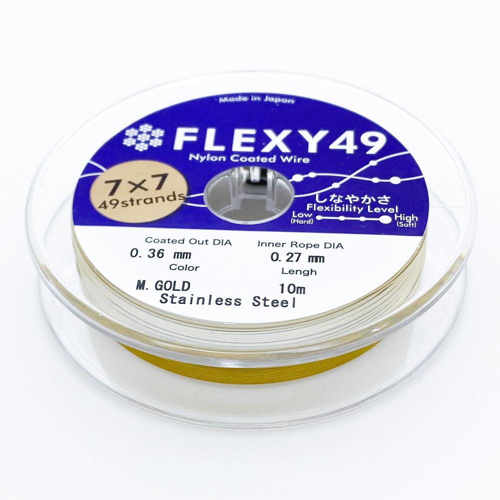 Ювелирный тросик Flexy 49, цвет золото, толщина 0,36 мм, цена за 1 метр