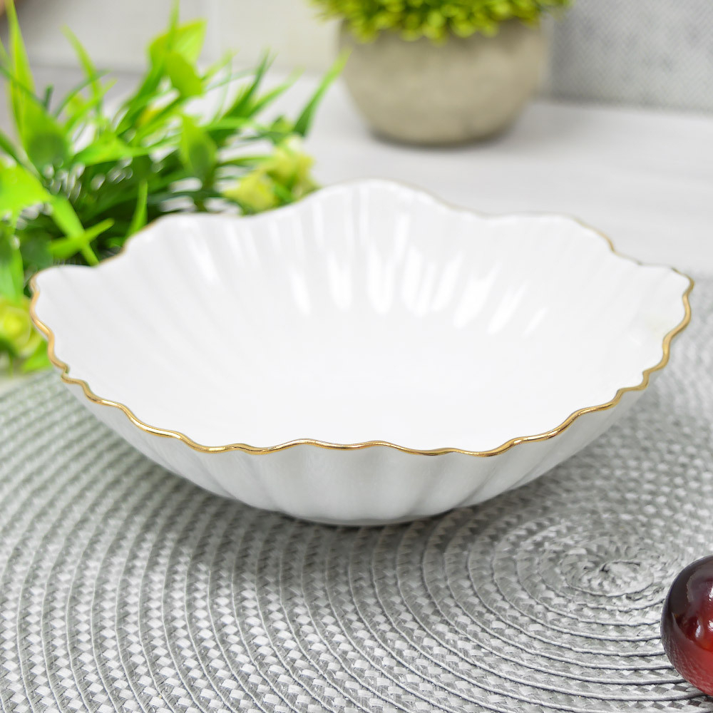 Салатник 360мл форма Жемчужный Заводной край золотом