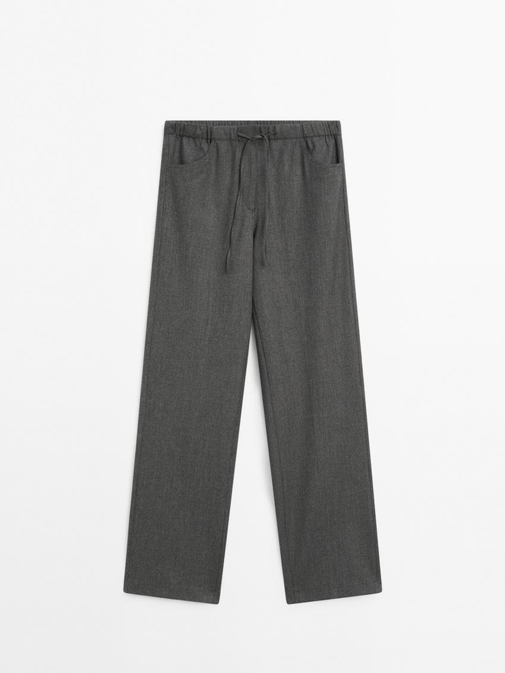 Massimo Dutti Брюки прямого кроя из фланели с завязками, маренго