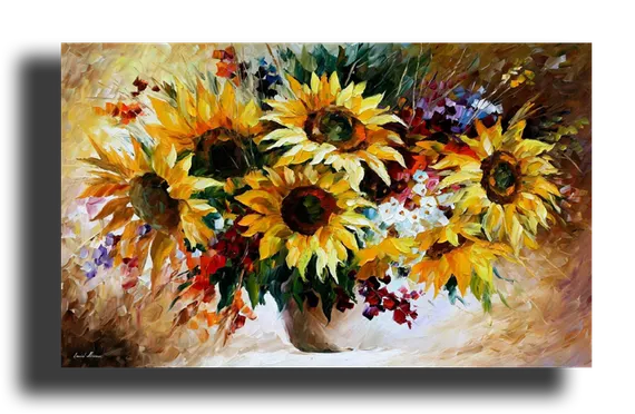 Репродукция " Леонид Афремов - Подсолнухи в вазе "