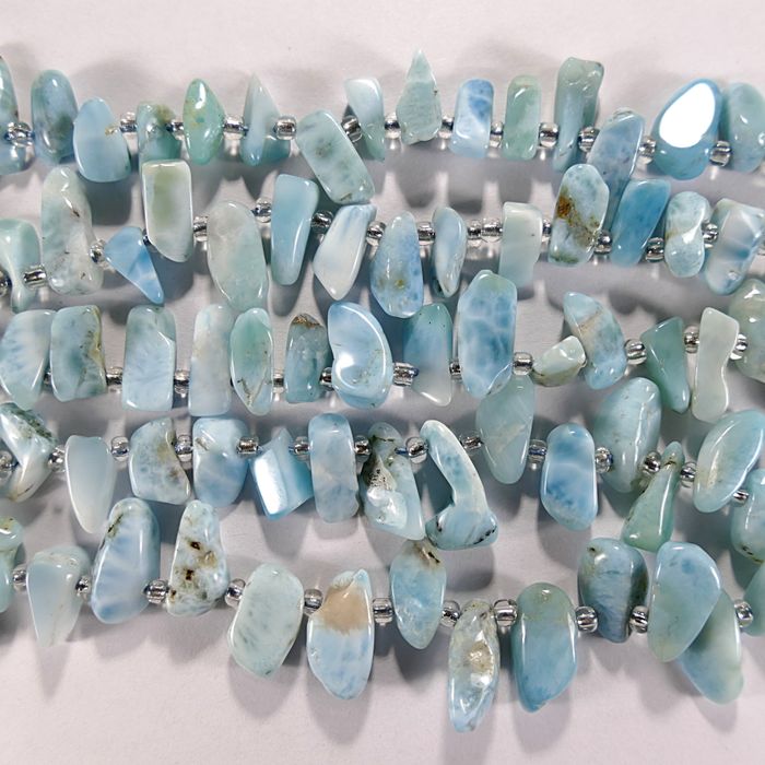 Бусина из ларимара, фигурная, 4х10 - 7x14 мм (овал, галтовка)