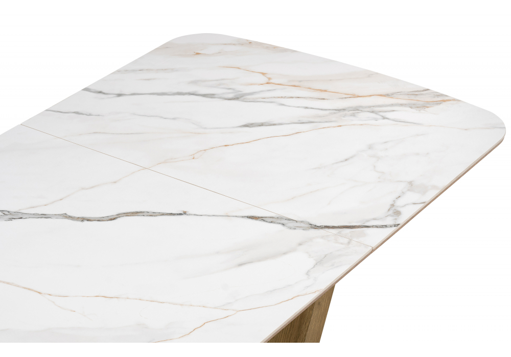 Керамический стол Woodville Петир 120(160)х80х75 gilt white, дуб монтана