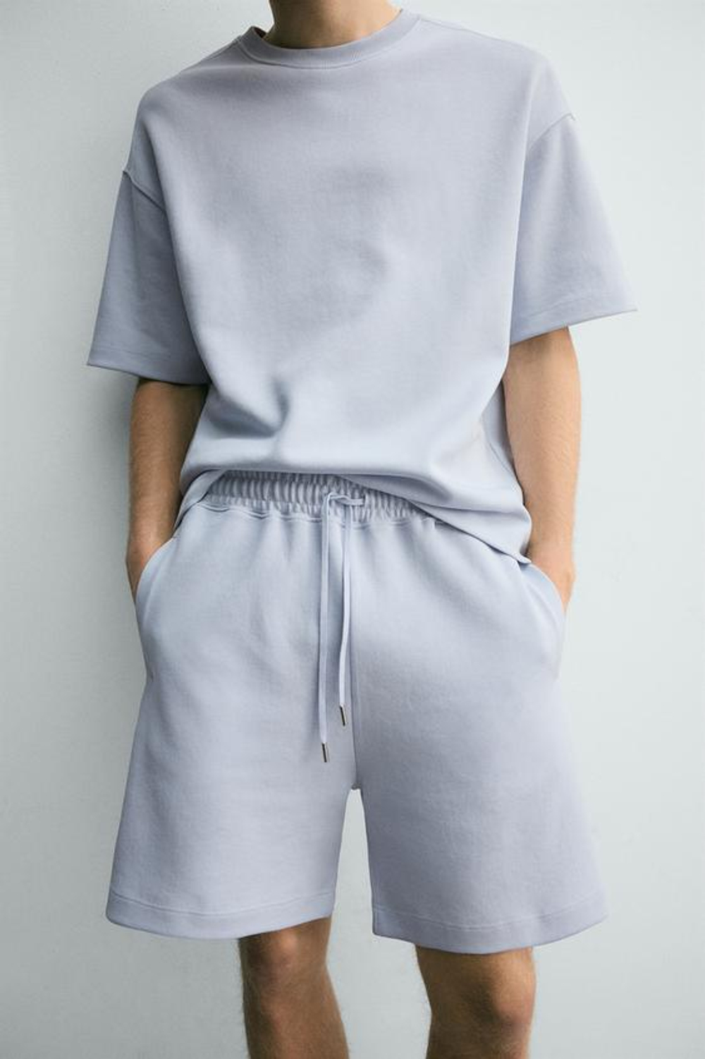 ZARA ШОРТЫ-ДЖОГГЕРЫ RELAXED FIT INTERLOCK, НЕБЕСНО-ГОЛУБОЙ