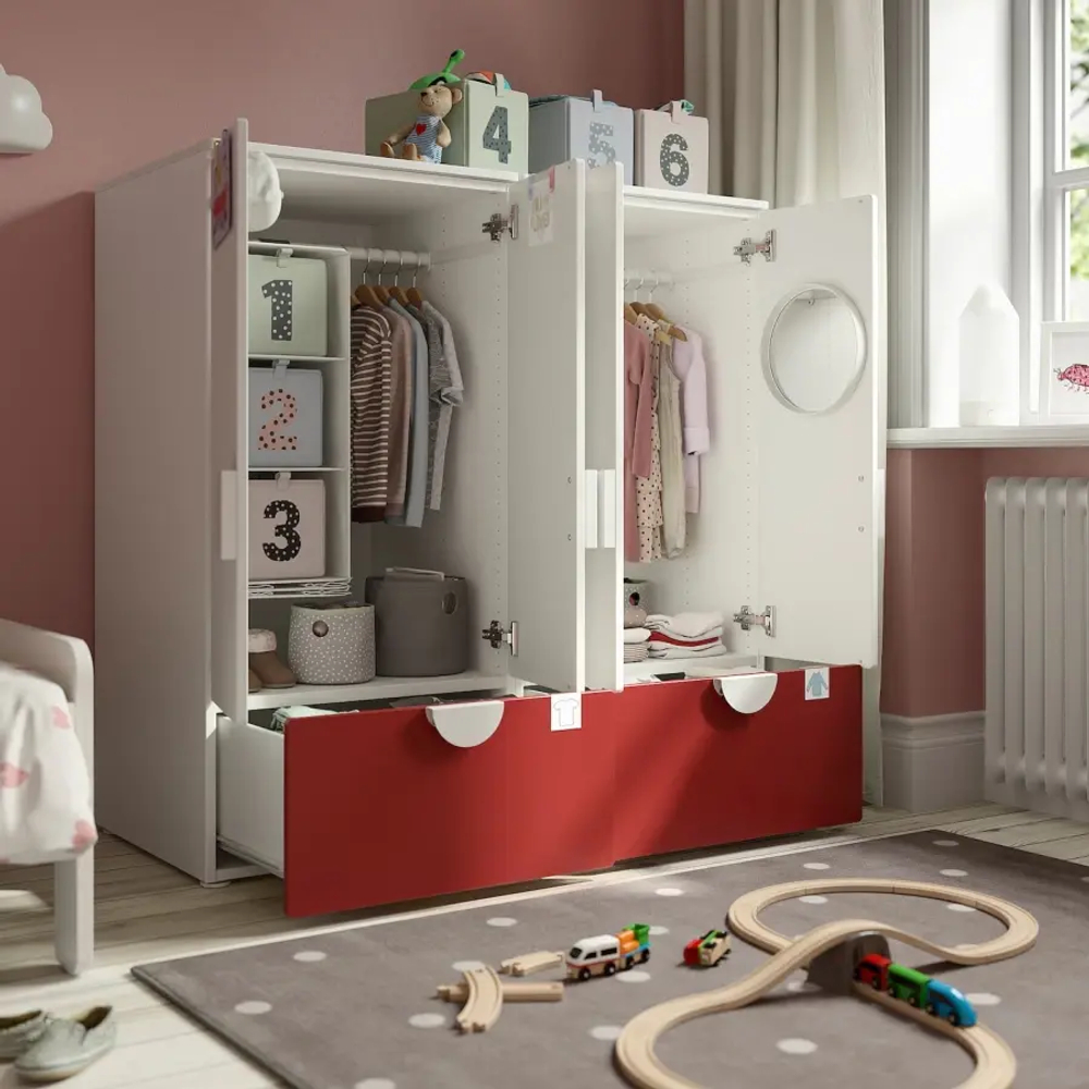 Шкаф - SMÅSTAD / PLATSA/ SMАSTAD  IKEA/ СМОСТАД / ПЛАТСА ИКЕА, 123х120 см, белый/красный /бежевый