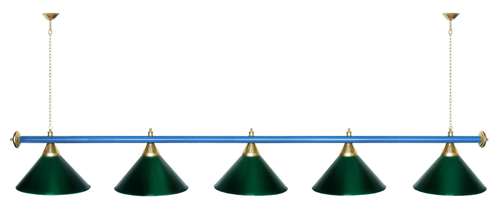 Лампа STARTBILLIARDS 5 пл. (плафоны зеленые,штанга зеленая,фурнитура золото)