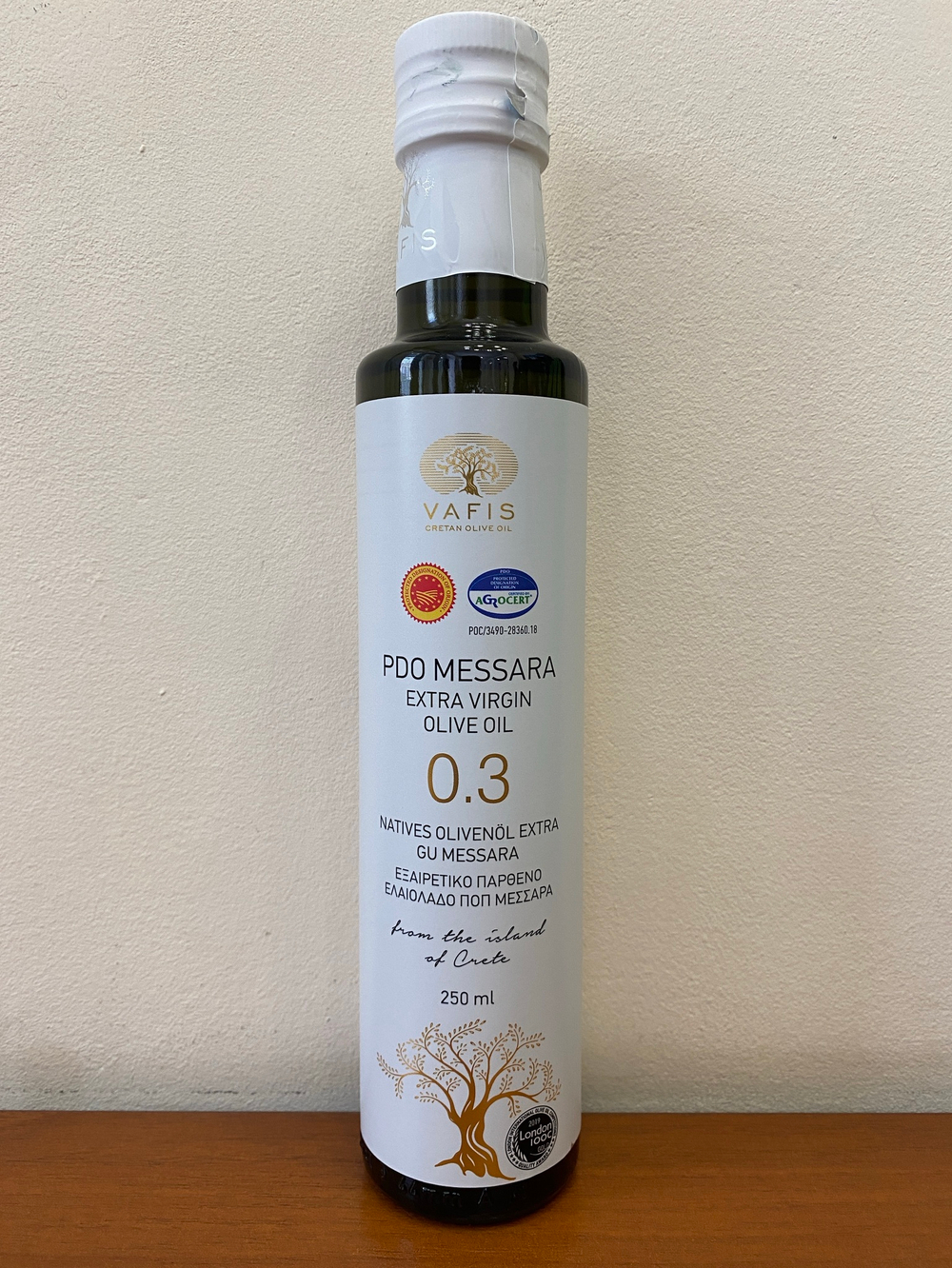 Оливковое масло нерафинированное VAFIS 0.3 Extra Virgin от NIKITAKIS в стекл. бут. 250 мл, Греция