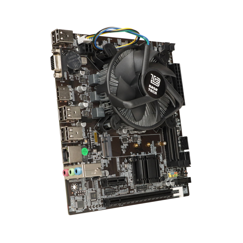 Материнская плата с процессором BaseTech H61M-K, Socket1155, i3-3240, mATX, Retail, Socket1155, Intel HD Graphics 2500, 2xDDR3, PCIe3.0, 1xM.2, GLAN, 8xUSB2, 2xUSB3, VGA, HDMI, кулер CPU (BT-H61M-K-3240)