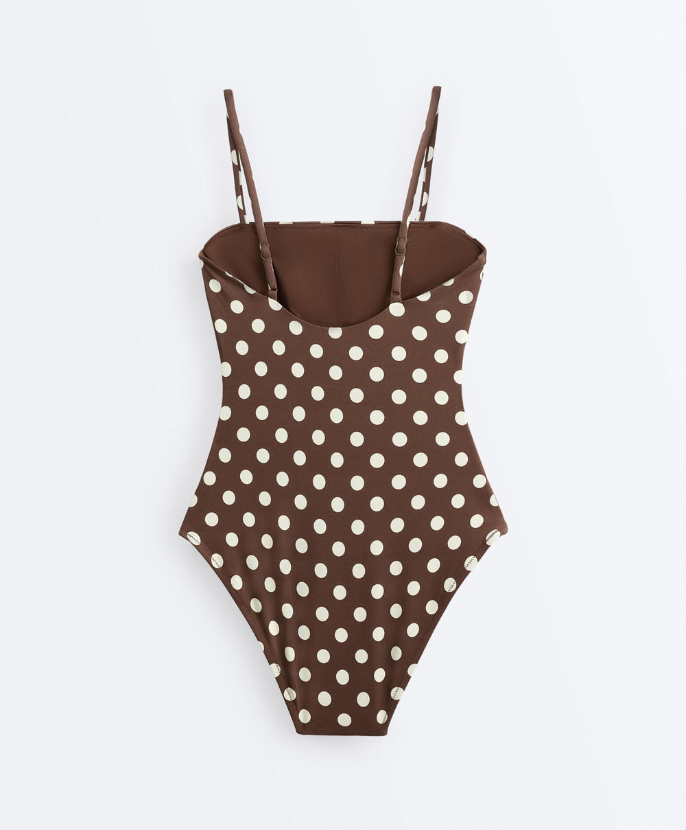 OYSHO Купальник бандо из пике в горошек, коричневый