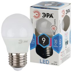 Лампа светодиодная ЭРА STD LED P45-9W-840-E27 9Вт шар нейтральный белый свет Е27 | Лампы cветодиодные Шар (G/P)