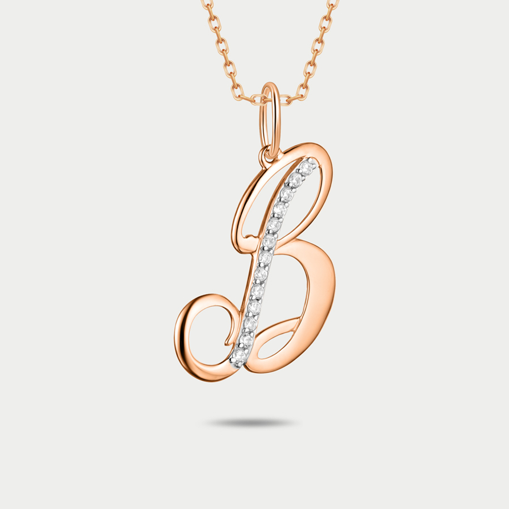 Подвеска-буква "B" женская из розового золота 585 пробы с фианитами (арт. 03-10101-0703)