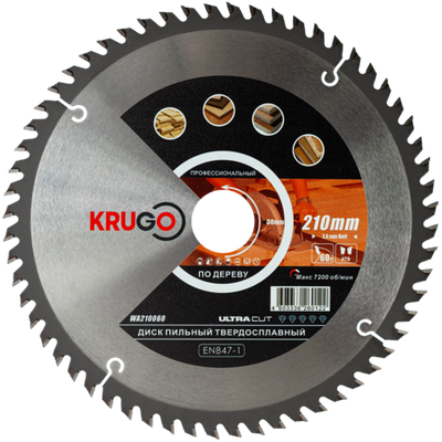 Пильный диск KRUGO 210x2,4/1,6x60Tx30mm, WA210060