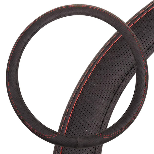 Оплетка руля M Skyway Eco экокожа перфорированная красная строчка черная