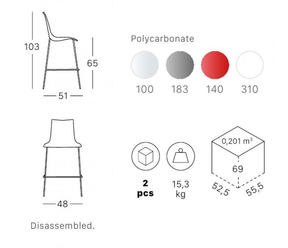 Стул полубарный пластиковый, Scab Design Zebra Antishock, хром, белый