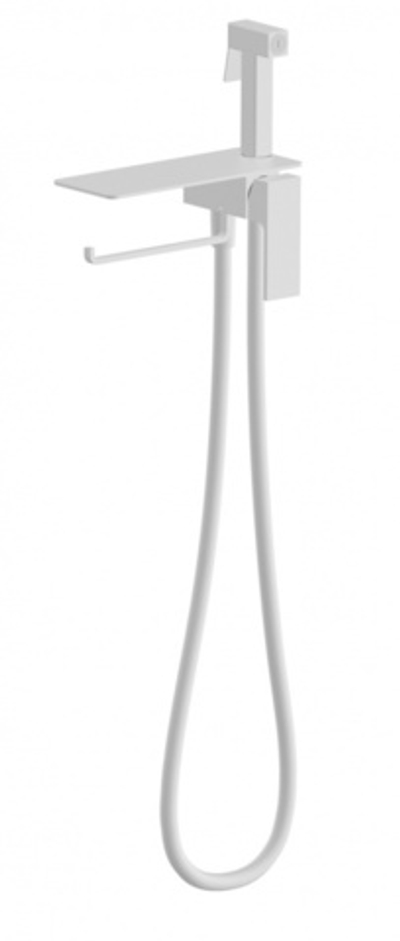 393052-F Смес. встра. с ГИГ. душем, полкой и держ. полотенца (БЕЛЫЙ) ViEiR (10/1шт)