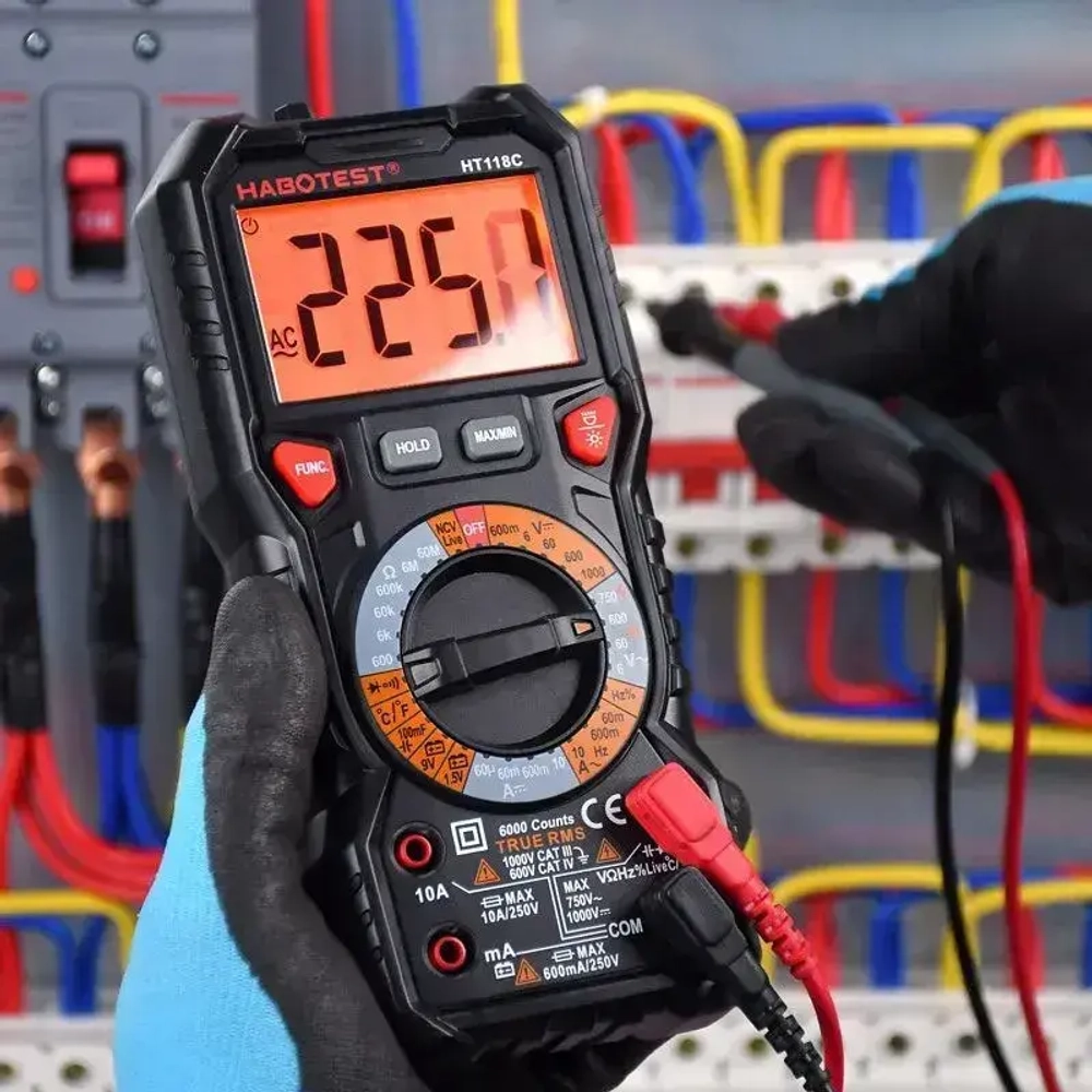 Цифровой мультиметр HT118C Habotest тест батареек поиск проводки емкость температура частота подсветка гнезд