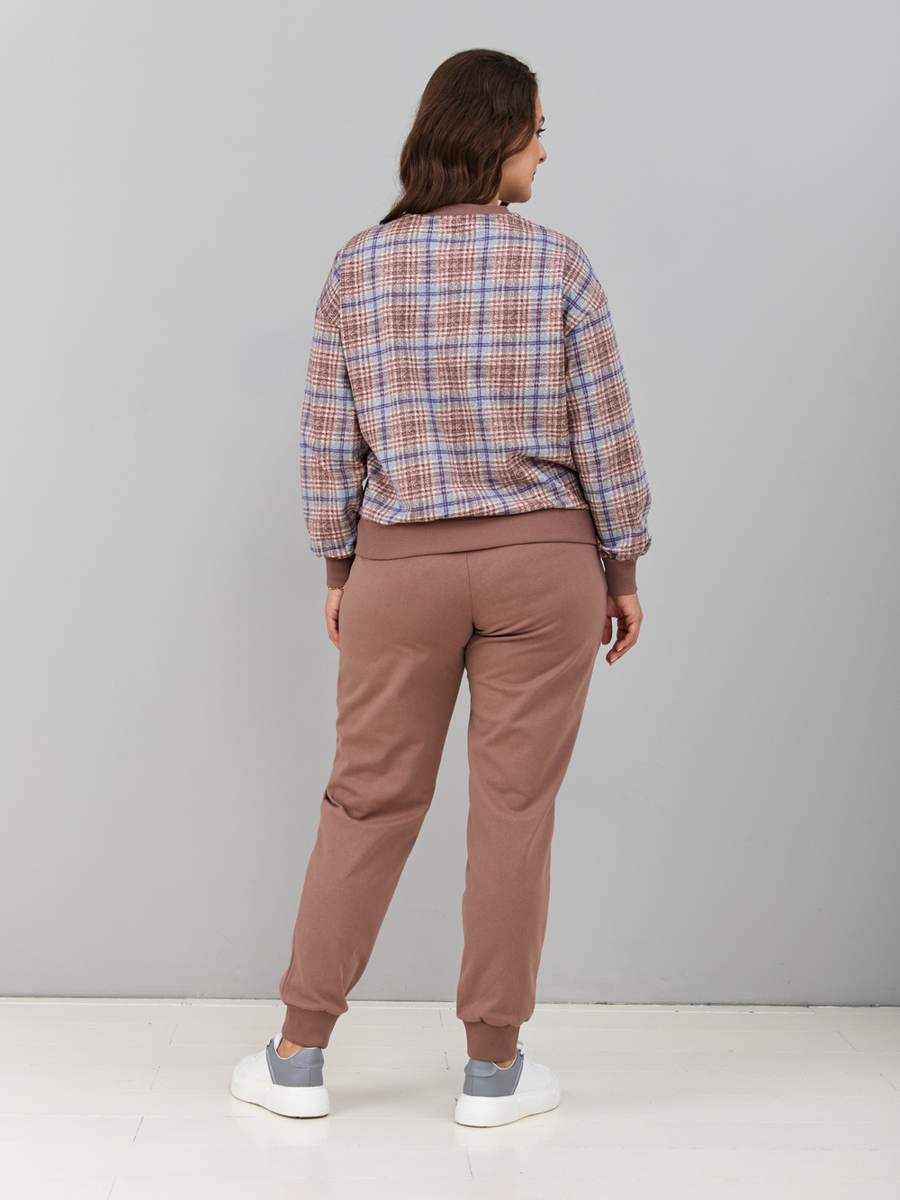 Костюм с брюками КБ-90М/клеткабеж-бирюза