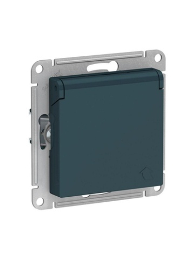 Розетка 1-м СП AtlasDesign 16А IP20 с заземл. защ. шторки с крышкой механизм изумруд SE ATN000846