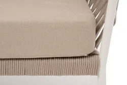 "Диего" диван 2-местный плетеный из роупа, каркас алюминий светло-серый (RAL7035) шагрень, роуп бежевый круглый, ткань бежевая 15052