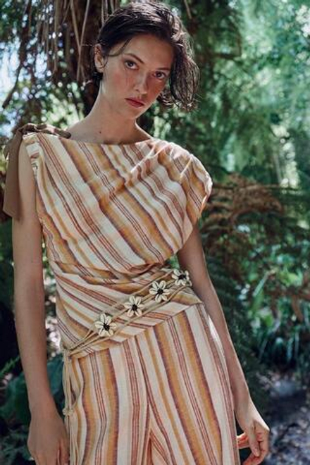 ZARA ЛЬНЯНОЙ ТОП В ПОЛОСКУ, РАЗНОЦВЕТНЫЙ
