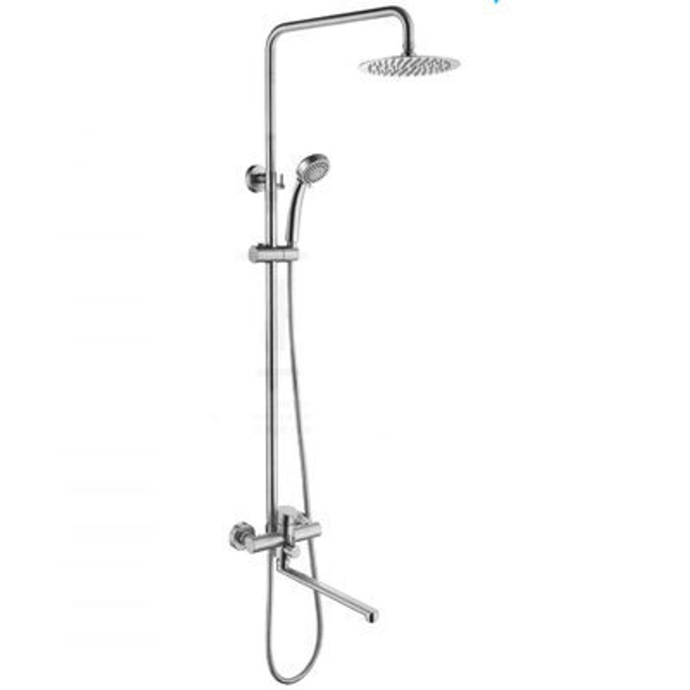 Смеситель ванна LEDEME с душевой стойкой с тропич. душем 72403 d-35 сатин