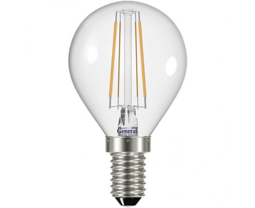 Лапочка General шар P45 E14 8W 6500K 6K 45x78 филамент (нитевидная), прозр 649979, 1 шт.