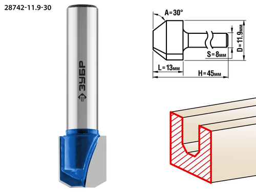ЗУБР 11,9x13мм, фреза пазовая фасонная №3