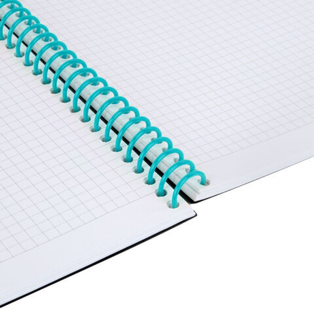 Тетрадь обложка пластик, А4 80 л., спираль пластик, резинка, клетка, BRAUBERG, черный/синий, 405381