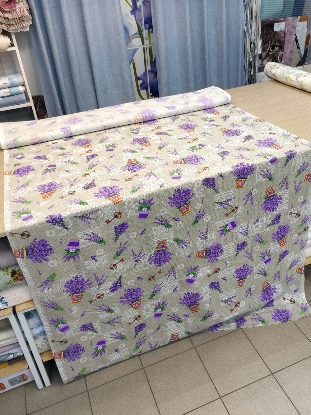 Рогожка "Букеты лаванды в горшочках", ш.1.5м, хлопок-100%,160гр/м.кв