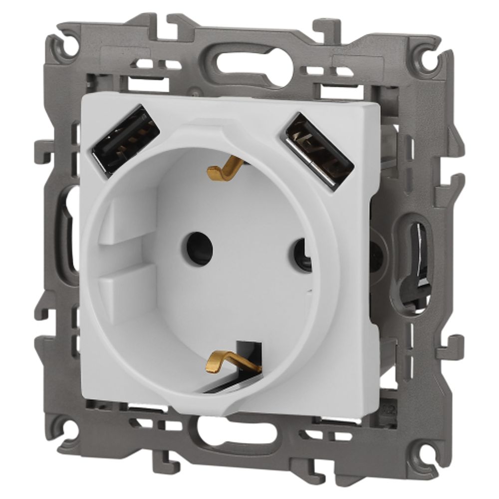 Розетка ЭРА Elegance 14-4109-01М 2P+E 16A-250В штор. с 2xUSB 5В-3А белый матовый