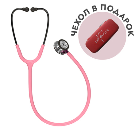 Стетоскоп Littmann Classic III, жемчужно-розовый, зеркальная акустическая головка, розовый ствол (5962)