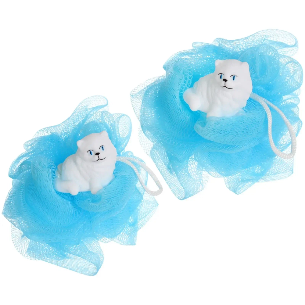 Мочалка-шар для тела полипропиленовая детская «Baby Boom - Котик Томас», цвет голубой, 20гр, d-11см