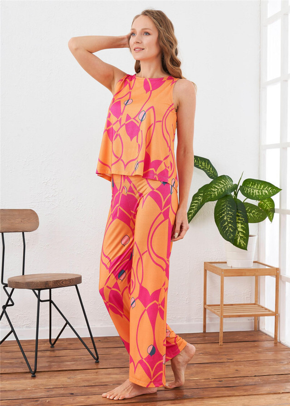 RELAX MODE / Пижама женская со штанами летняя вискоза домашний костюм - 10697