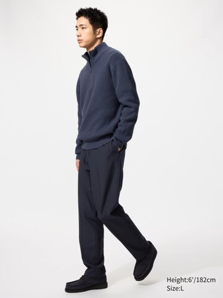 UNIQLO ШЕРСТЯНЫЕ БРЮКИ ДЛИНОЙ ДО ЩИКОЛОТКИ, ТЕМНО-СИНИЙ