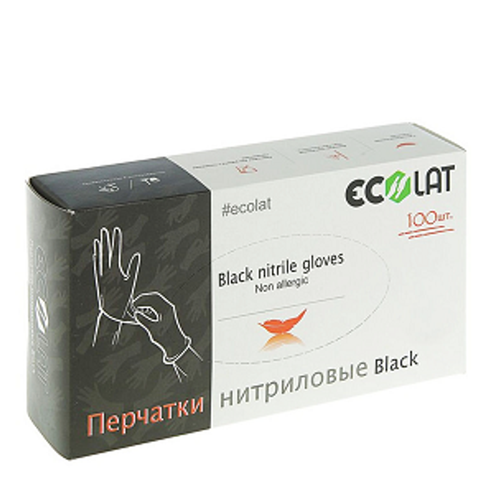 Чистовье Перчатки нитрил черные M Ecolat 100 шт/упк