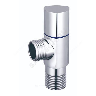 Клапан (вентиль) латунь бытовой хром угловой с отражателем 1076 G1/2"х3/4" Ру16 НР маховик треугольный Aquasfera 1076-02