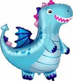 Шар (14''/36 см) Мини-фигура, Дракон, Голубой, 1 шт.