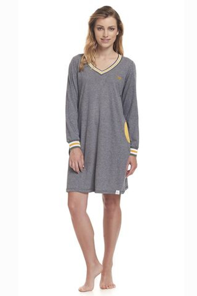 Сорочка с желтыми полосами на воротнике, манжетах и карманах (Размер: S) (Цвет: серый)