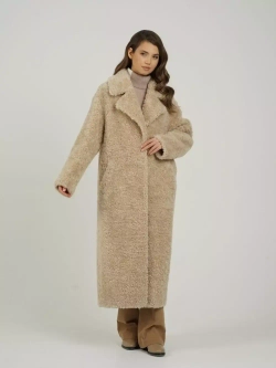 Шуба чебурашка длинная из овечьей шерсти, бежевая, SilverFox