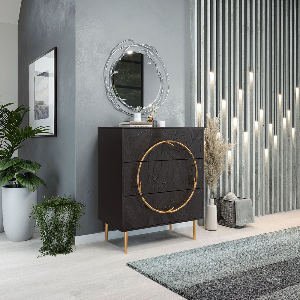 Комод Арт Колор leaves с 3-мя ящиками Стайл Сильвер Терпкий коричневый